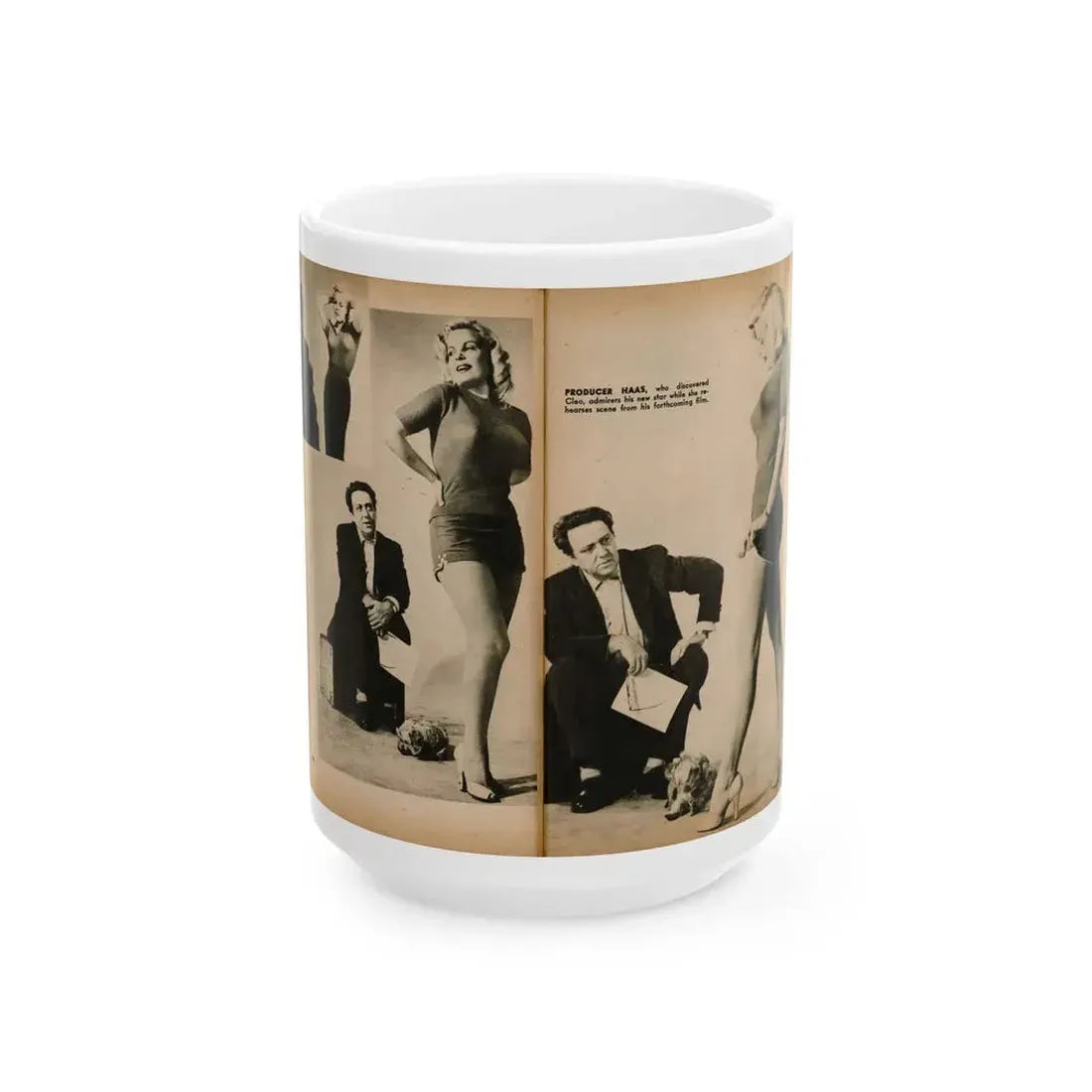 Cleo Moore #181 - 3 B&W Photos from PHOTO Digest Mag. Oct. '53 (Vintage Female Icon) White Coffee Mug 15oz - Go Mug Yourself