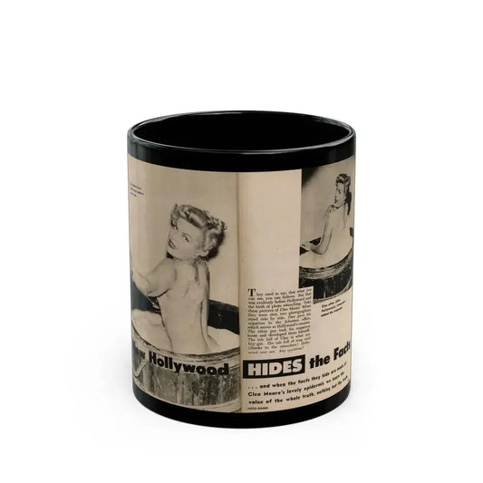 Cleo Moore #182 - 2 B&W Photos, Captions & Short Article from Foto-rama Digest Mag. February '56 (Vintage Female Icon) Black Coffee Mug 11oz - Go Mug Yourself