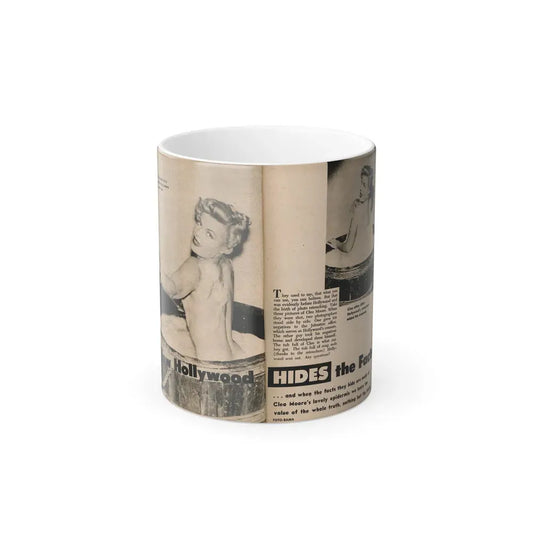 Cleo Moore #182 - 2 B&W Photos, Captions & Short Article from Foto-rama Digest Mag. February '56 (Vintage Female Icon) Color Changing Coffee Mug 11oz - Go Mug Yourself