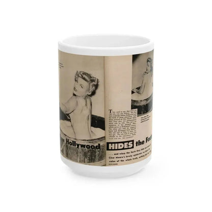 Cleo Moore #182 - 2 B&W Photos, Captions & Short Article from Foto-rama Digest Mag. February '56 (Vintage Female Icon) White Coffee Mug 15oz - Go Mug Yourself