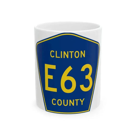 Clinton County Route E63 IA (Iowa) (Road Sign) White Coffee Mug 11oz - Go Mug Yourself