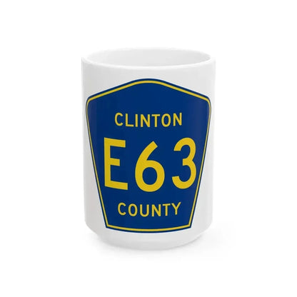 Clinton County Route E63 IA (Iowa) (Road Sign) White Coffee Mug 15oz - Go Mug Yourself