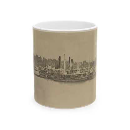 Cluster Of Supply Boats At A Pontoon Bridge (U.S. Civil War) White Coffee Mug-11oz-Go Mug Yourself