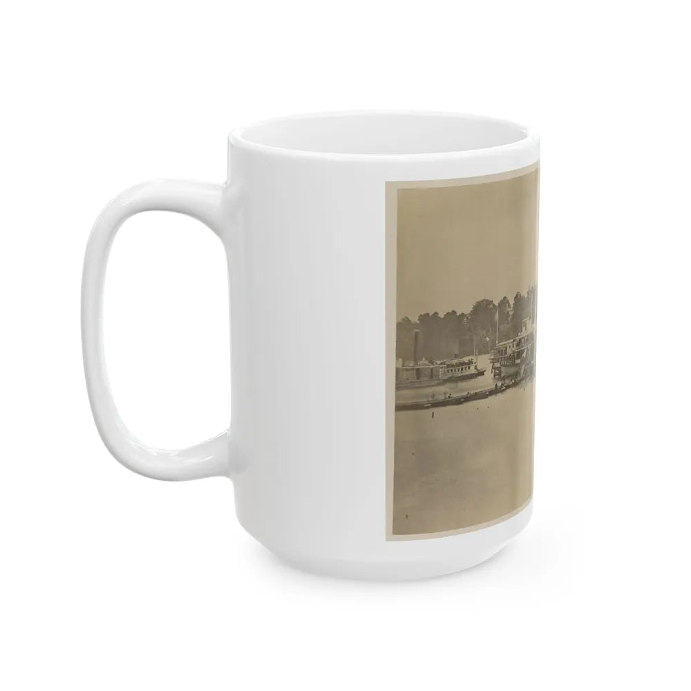 Cluster Of Supply Boats At A Pontoon Bridge (U.S. Civil War) White Coffee Mug-Go Mug Yourself