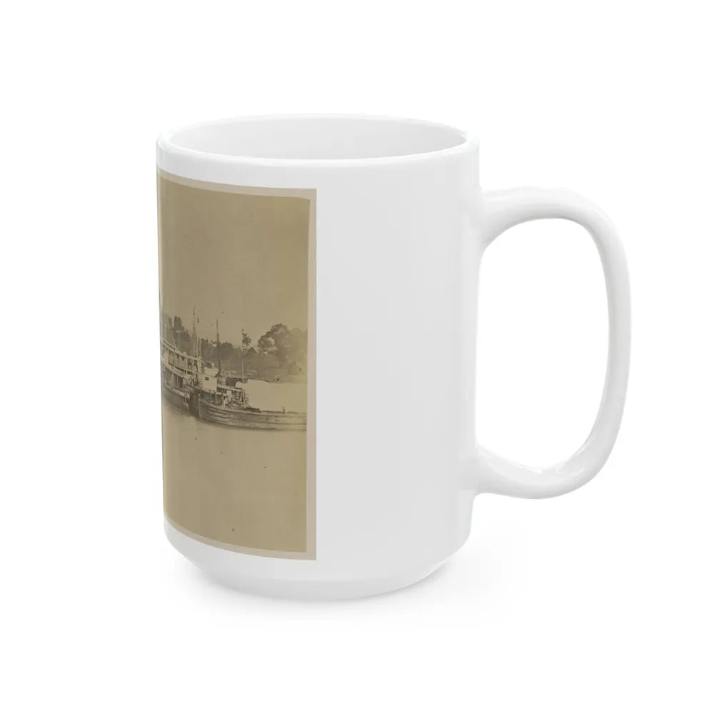 Cluster Of Supply Boats At A Pontoon Bridge (U.S. Civil War) White Coffee Mug-Go Mug Yourself