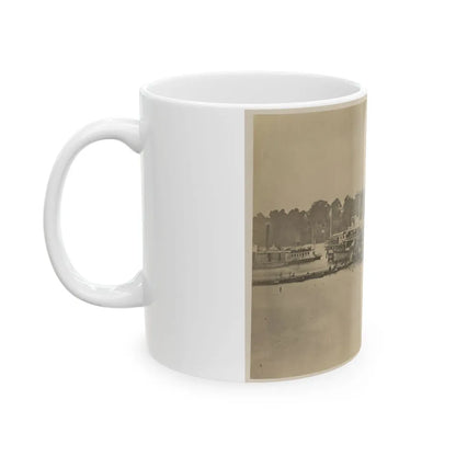 Cluster Of Supply Boats At A Pontoon Bridge (U.S. Civil War) White Coffee Mug-Go Mug Yourself