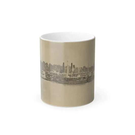 Cluster of Supply Boats at a Pontoon Bridge (U.S. Civil War) Color Changing Coffee Mug 11oz Default Title 11oz - Go Mug Yourself