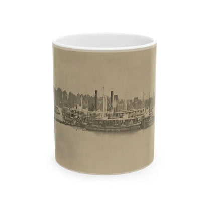Cluster Of Supply Boats At A Pontoon Bridge (U.S. Civil War) White Coffee Mug 11oz - Go Mug Yourself