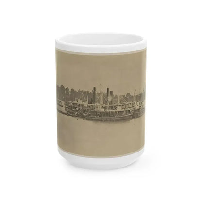 Cluster Of Supply Boats At A Pontoon Bridge (U.S. Civil War) White Coffee Mug 15oz - Go Mug Yourself