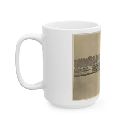 Cluster Of Supply Boats At A Pontoon Bridge (U.S. Civil War) White Coffee Mug - Go Mug Yourself