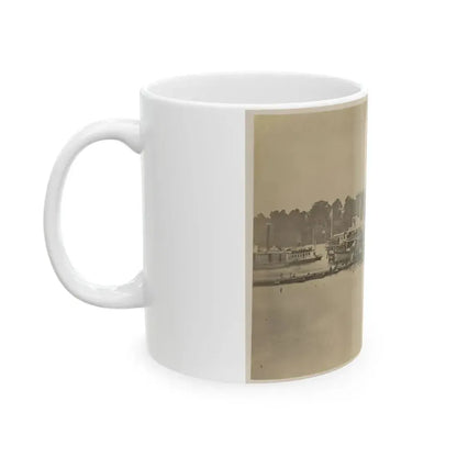 Cluster Of Supply Boats At A Pontoon Bridge (U.S. Civil War) White Coffee Mug - Go Mug Yourself