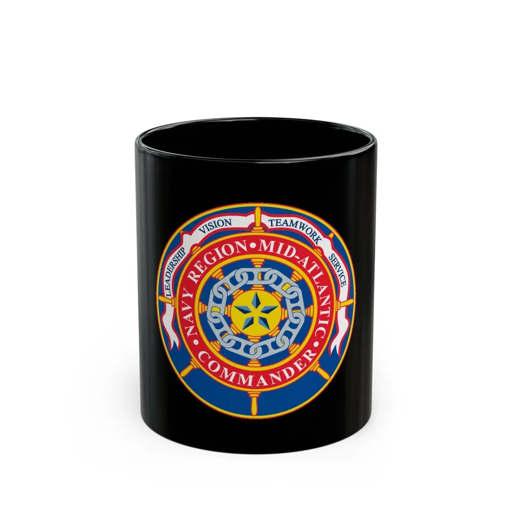 CMNDR Navy Region Mid Atlantic (U.S. Navy) Black Coffee Mug-11oz-Go Mug Yourself