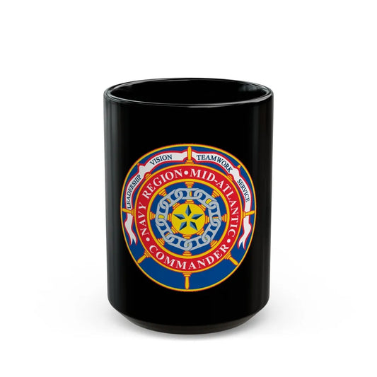 CMNDR Navy Region Mid Atlantic (U.S. Navy) Black Coffee Mug-15oz-Go Mug Yourself