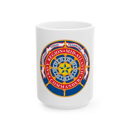 CMNDR Navy Region Mid Atlantic (U.S. Navy) White Coffee Mug-15oz-Go Mug Yourself