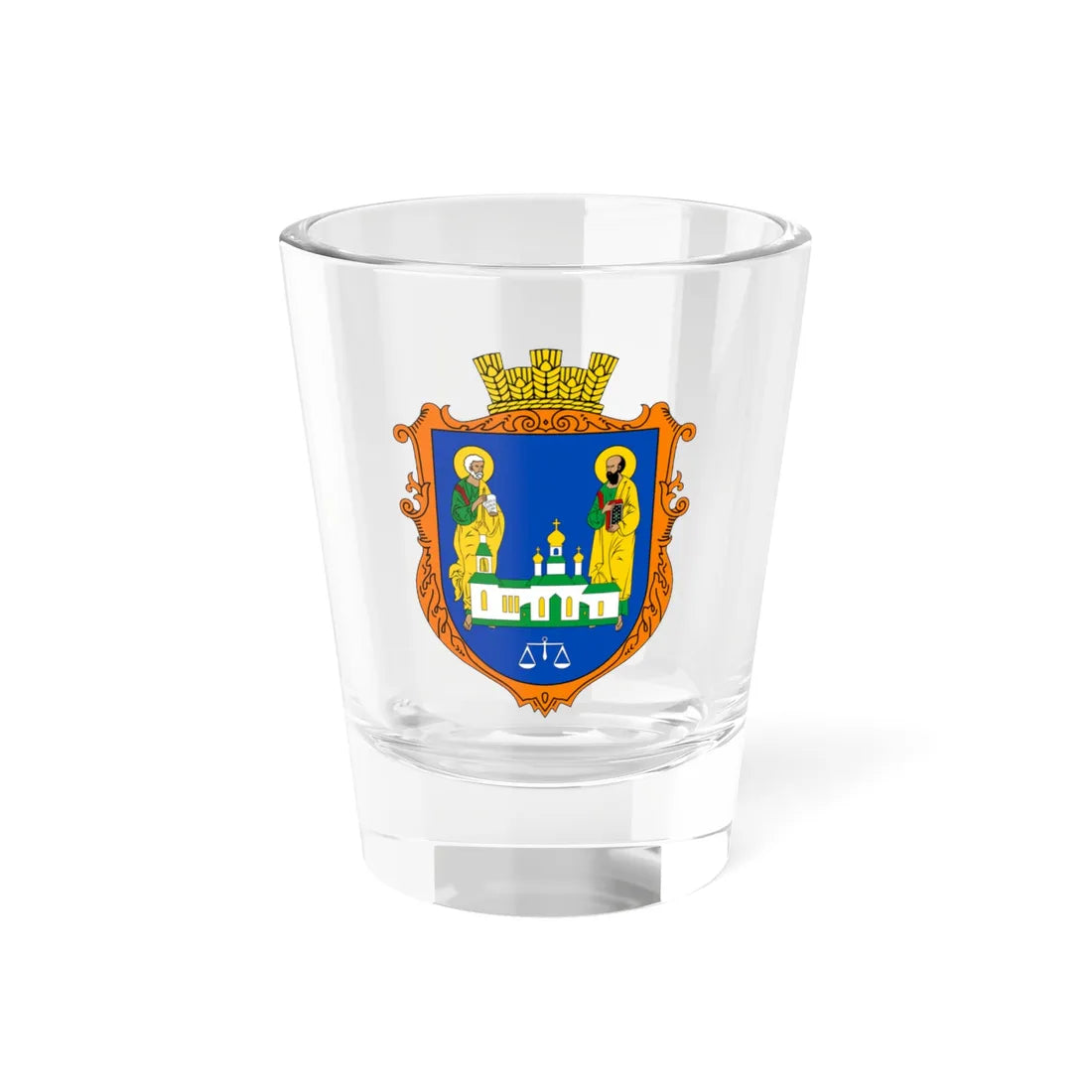 COA Petropavlivska Borshchahivka Kyivska UHT (Ukraine) (Coat of Arms) Shot Glass 1.5oz 1.5oz - Go Mug Yourself
