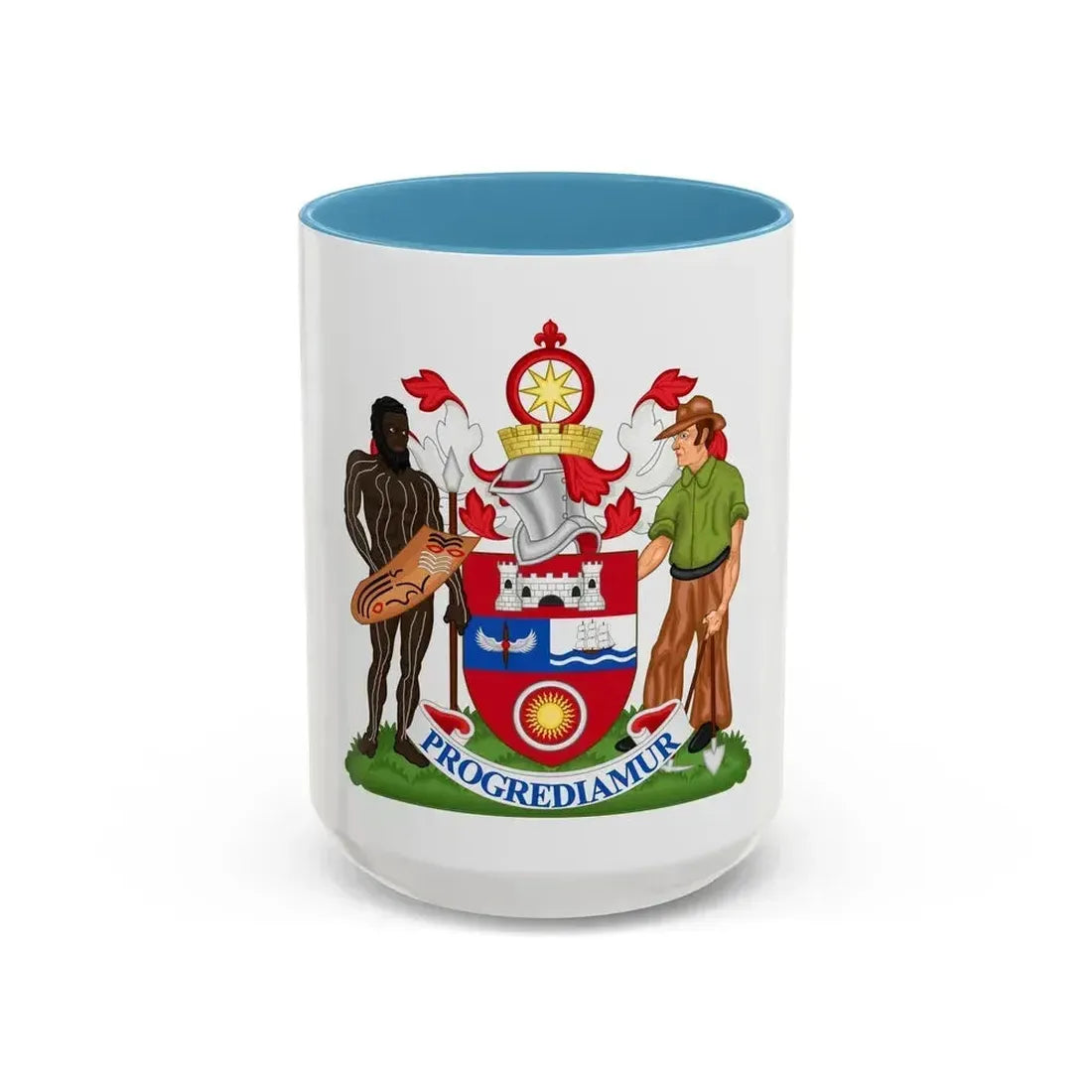 Coat of Arms Darwin Australia - Accent Coffee Mug 15oz Light Blue - Go Mug Yourself