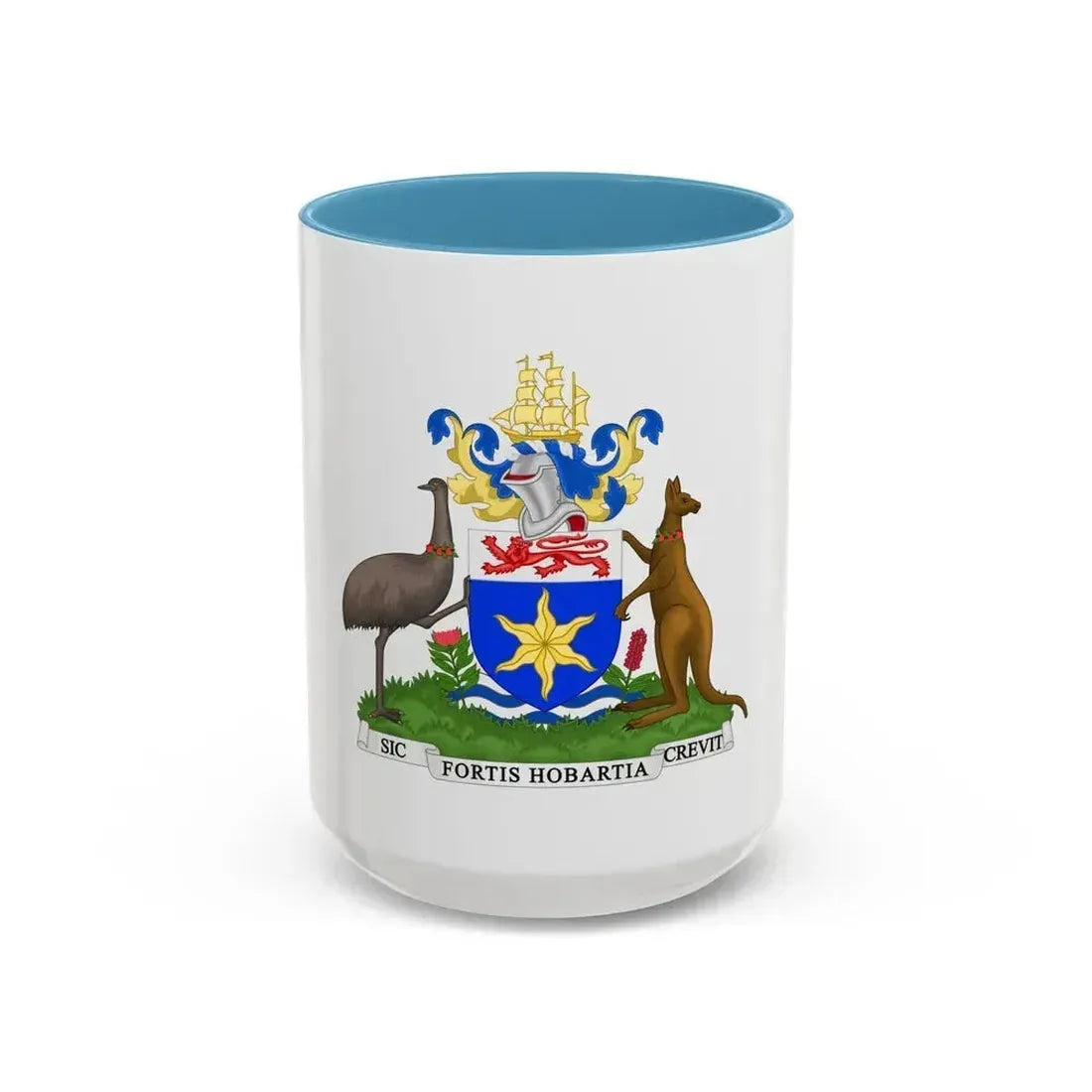 Coat of Arms Hobart Australia - Accent Coffee Mug 15oz Light Blue - Go Mug Yourself