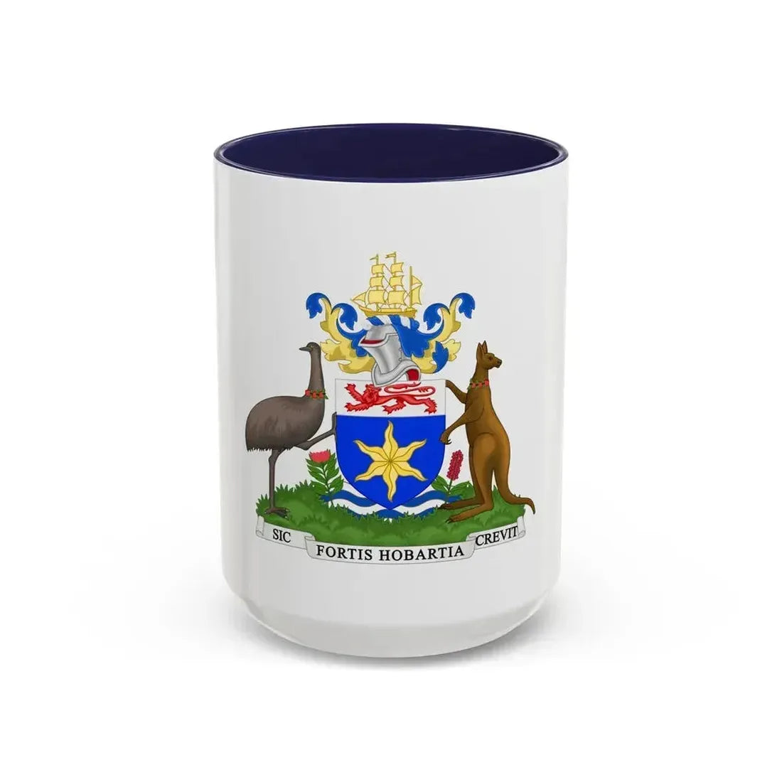 Coat of Arms Hobart Australia - Accent Coffee Mug 15oz Navy - Go Mug Yourself