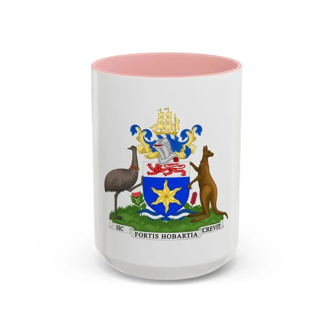 Coat of Arms Hobart Australia - Accent Coffee Mug 15oz Pink - Go Mug Yourself