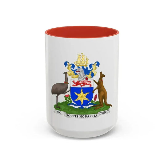 Coat of Arms Hobart Australia - Accent Coffee Mug 15oz Red - Go Mug Yourself