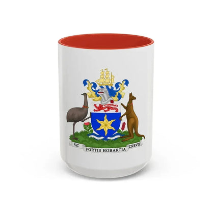 Coat of Arms Hobart Australia - Accent Coffee Mug 15oz Red - Go Mug Yourself
