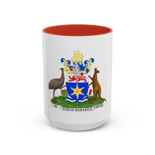 Coat of Arms Hobart Australia - Accent Coffee Mug 15oz Red - Go Mug Yourself