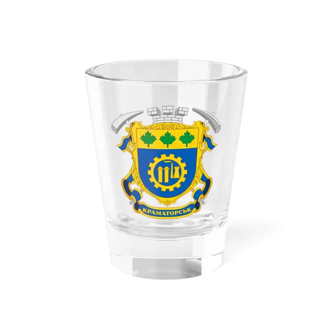 Coat of arms Kramatorsk (Ukraine) (Coat of Arms) Shot Glass 1.5oz 1.5oz - Go Mug Yourself