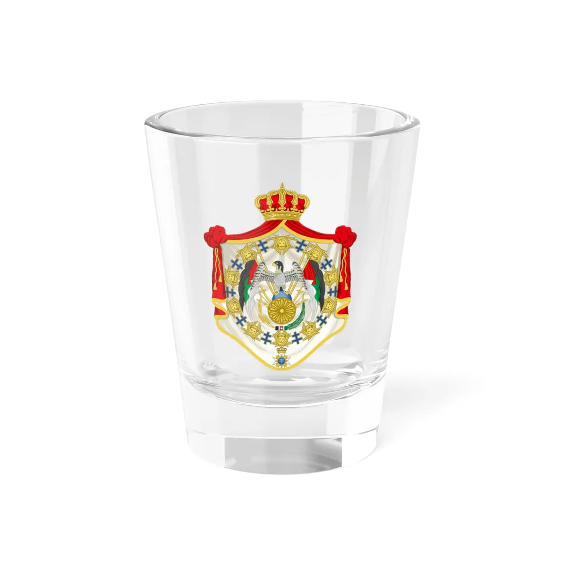 Coat of arms of Abdullah II King of Jordan Order of the Seraphim (Sweden) (Coat of Arms) Shot Glass 1.5oz 1.5oz - Go Mug Yourself