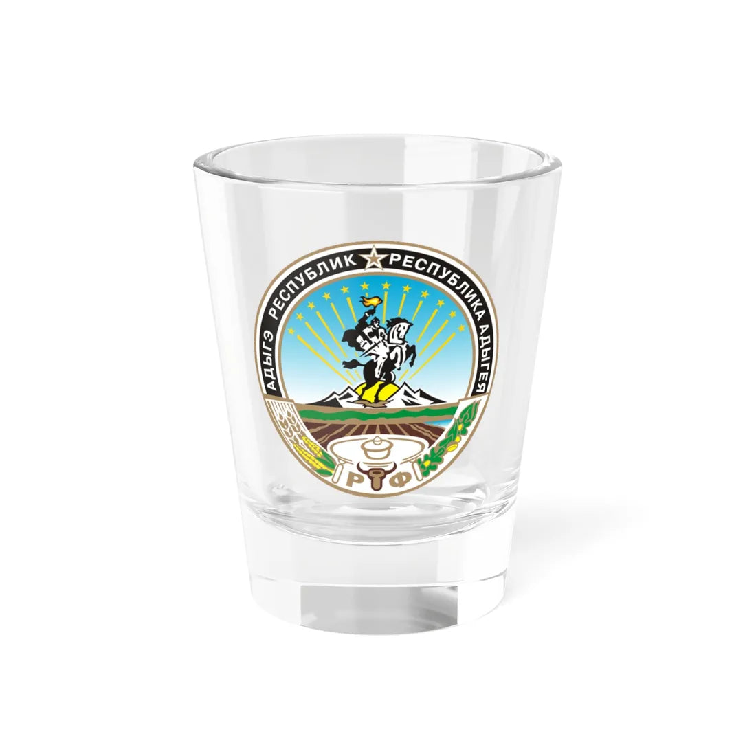 Coat of arms of Adygea (Russia) (Coat of Arms) Shot Glass 1.5oz 1.5oz - Go Mug Yourself