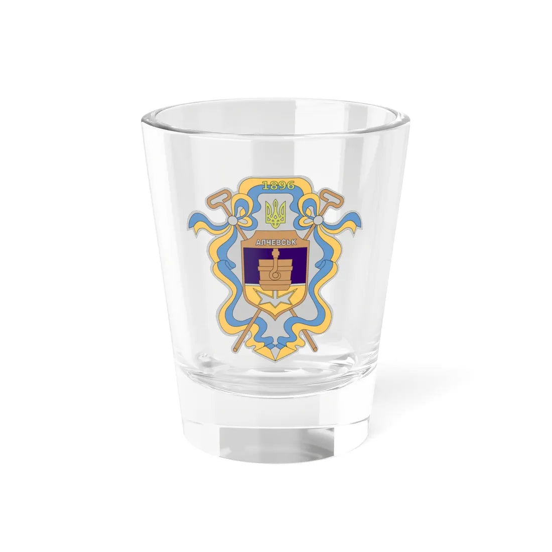 Coat of Arms of Alchevsk (Ukraine) (Coat of Arms) Shot Glass 1.5oz 1.5oz - Go Mug Yourself