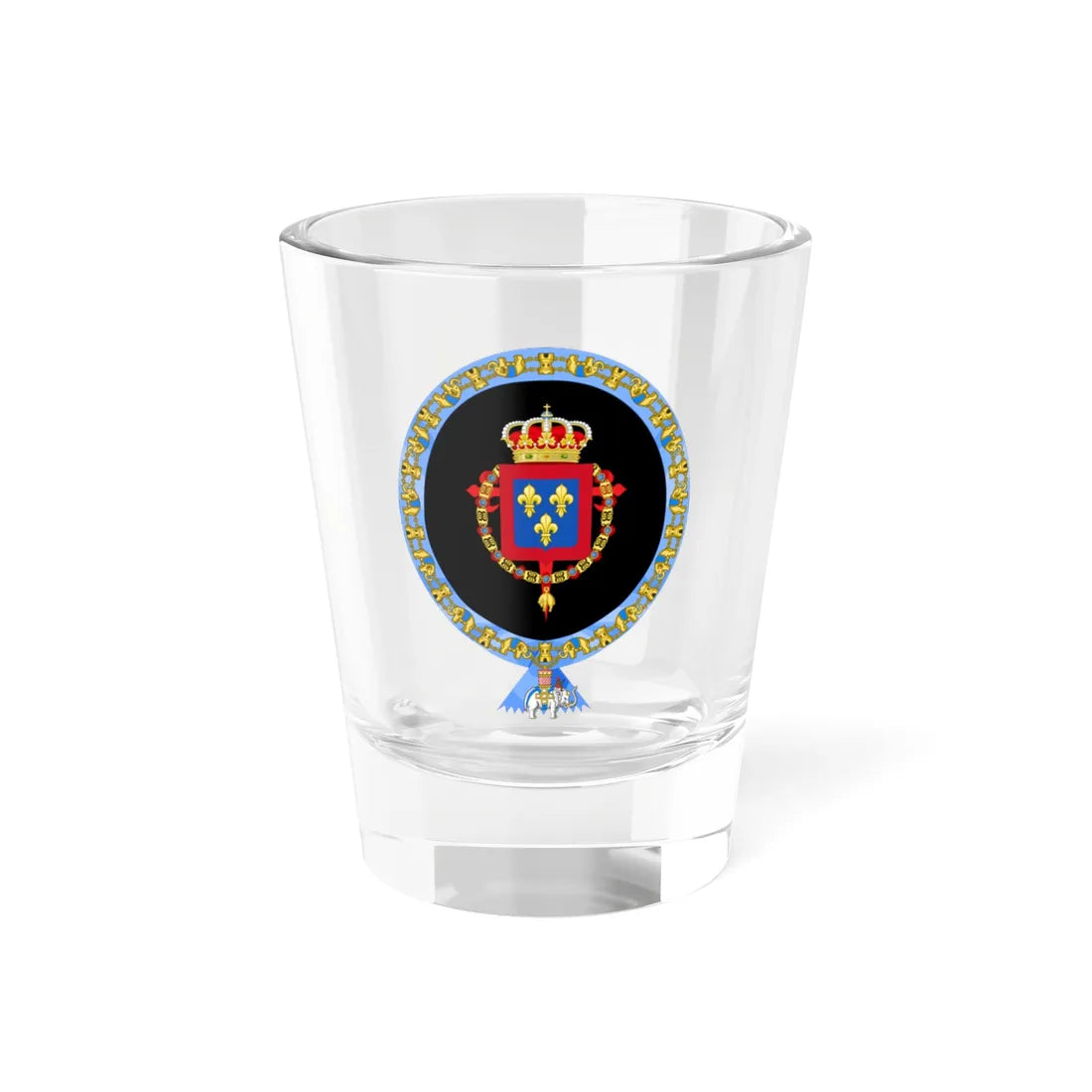 Coat of Arms of Alfonso Prince of Asturias 1907-1938 Order of the Elephant Variant (Denmark) (Coat of Arms) Shot Glass 1.5oz 1.5oz - Go Mug Yourself