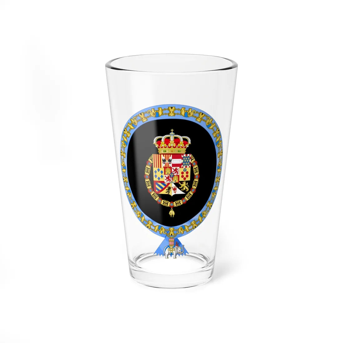 Coat of Arms of Alfonso XIII of Spain Order of the Elephant Variant (Denmark) (Coat of Arms) Pint Glass 16oz 16oz - Go Mug Yourself