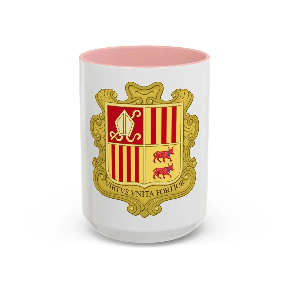 Coat of arms of Andorra (1580) - Accent Coffee Mug 15oz Pink - Go Mug Yourself