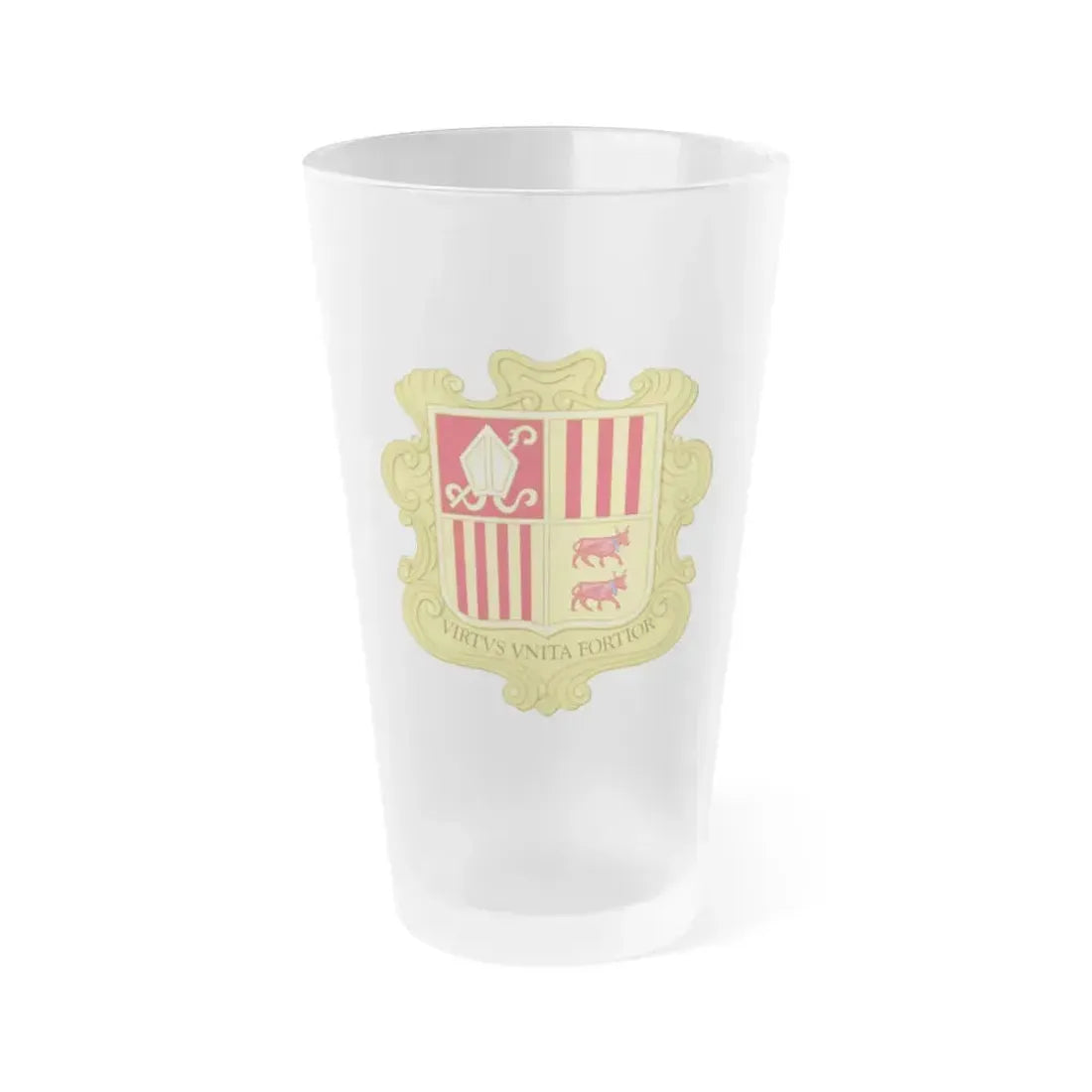 Coat of arms of Andorra (1580) - Frosted Pint Glass 16oz 16oz Frosted - Go Mug Yourself