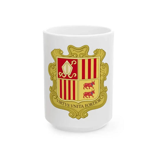 Coat of arms of Andorra (1580) - White Coffee Mug 15oz - Go Mug Yourself