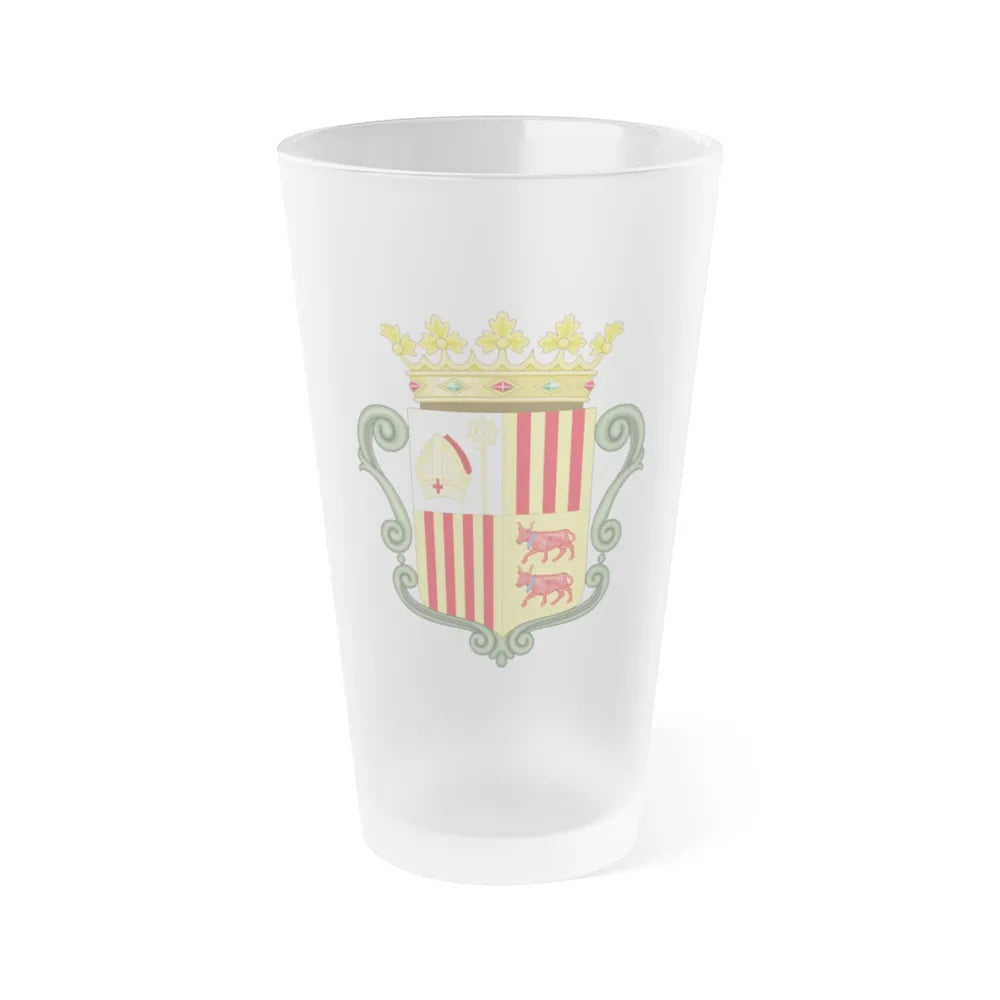 Coat of arms of Andorra (1800-1949) - Frosted Pint Glass 16oz-Go Mug Yourself