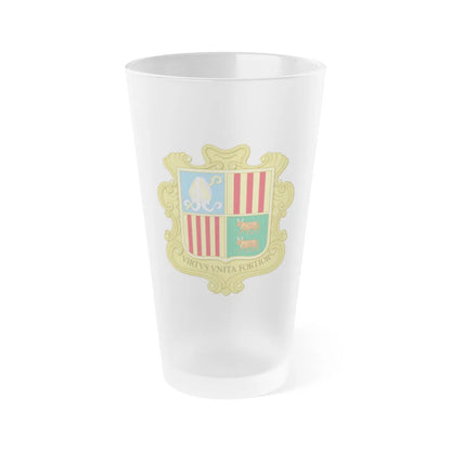 Coat of arms of Andorra (1949-1959) - Frosted Pint Glass 16oz-Go Mug Yourself