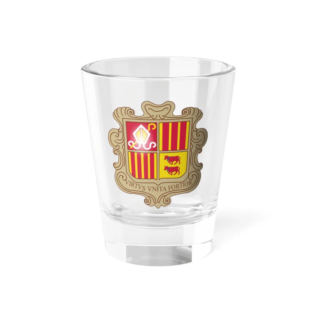 Coat of arms of Andorra 3d (Andorra) (Coat of Arms) Shot Glass 1.5oz 1.5oz - Go Mug Yourself