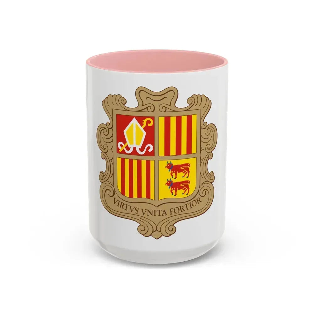Coat of arms of Andorra - Accent Coffee Mug 15oz Pink - Go Mug Yourself