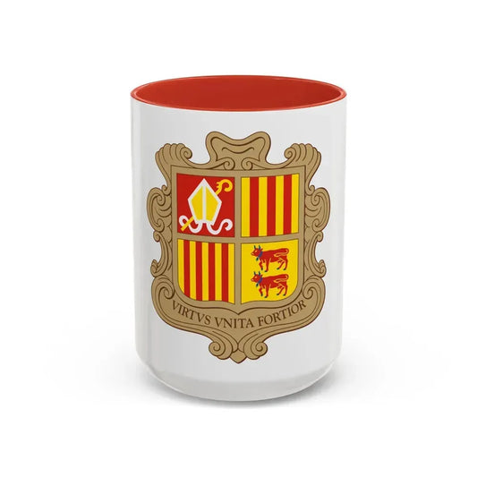 Coat of arms of Andorra - Accent Coffee Mug 15oz Red - Go Mug Yourself