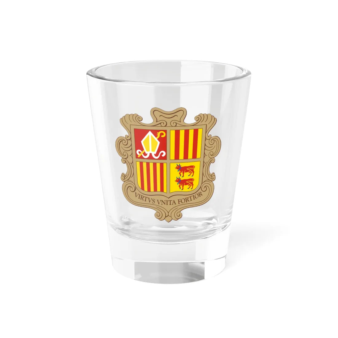 Coat of arms of Andorra (Andorra) (Coat of Arms) Shot Glass 1.5oz 1.5oz - Go Mug Yourself