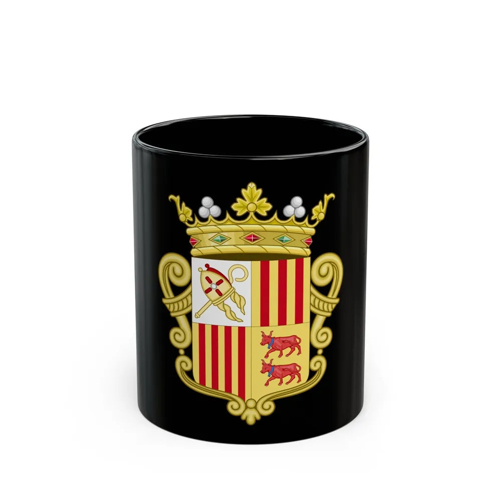 Coat of arms of Andorra - Flag Version (1931-1949) - Black Coffee Mug-11oz-Go Mug Yourself