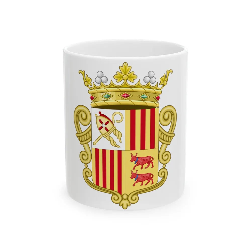 Coat of arms of Andorra - Flag Version (1931-1949) - White Coffee Mug-11oz-Go Mug Yourself