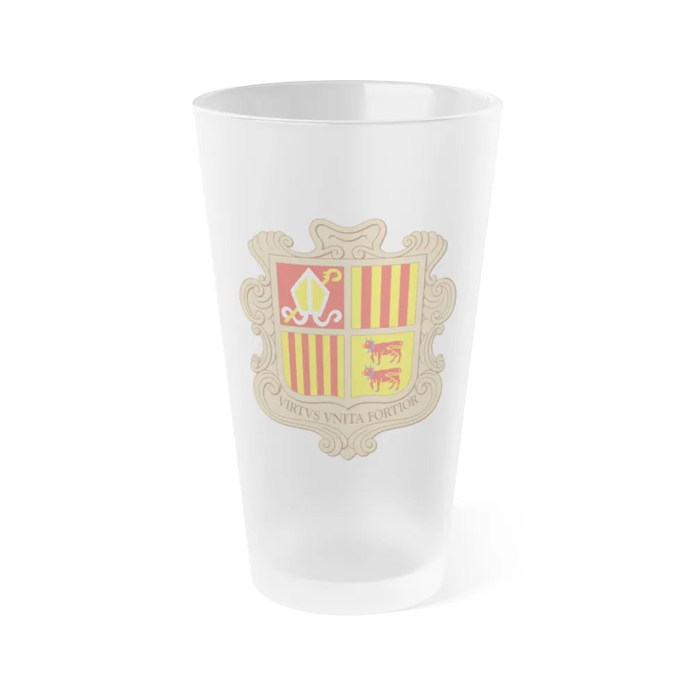 Coat of arms of Andorra - Frosted Pint Glass 16oz-16oz-Frosted-Go Mug Yourself