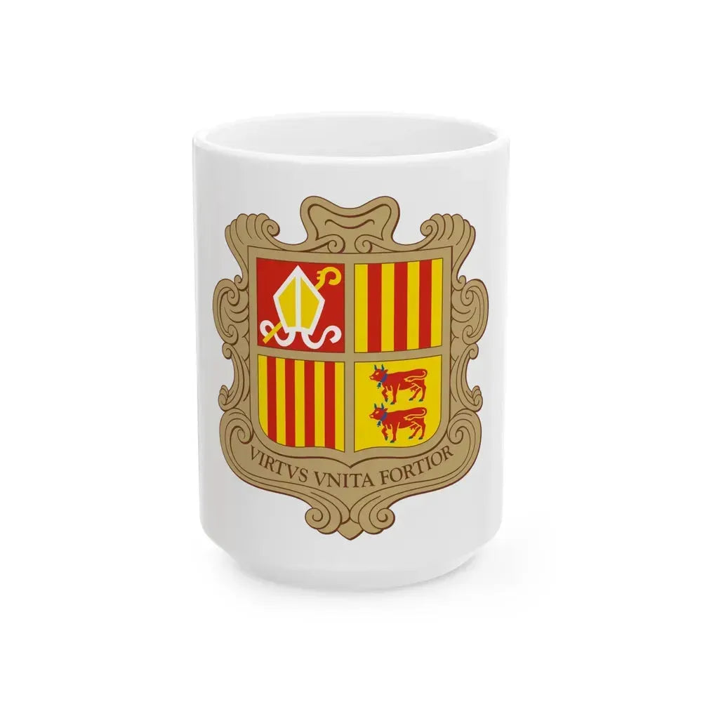Coat of arms of Andorra - White Coffee Mug 15oz - Go Mug Yourself