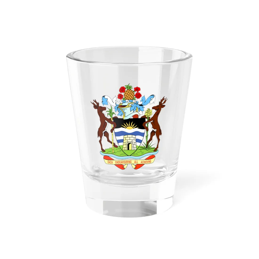 Coat of arms of Antigua and Barbuda (Antigua and Barbuda) (Coat of Arms) Shot Glass 1.5oz 1.5oz - Go Mug Yourself