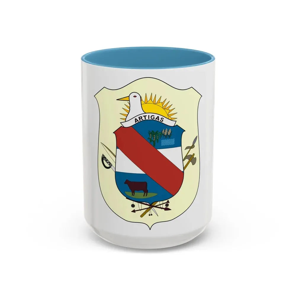 Coat of Arms of Artigas Department, Uruguay - Accent Coffee Mug 15oz Light Blue - Go Mug Yourself