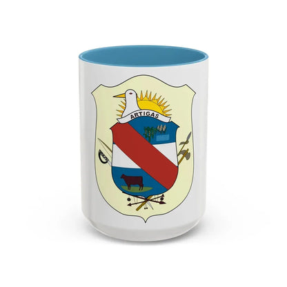 Coat of Arms of Artigas Department, Uruguay - Accent Coffee Mug 15oz Light Blue - Go Mug Yourself