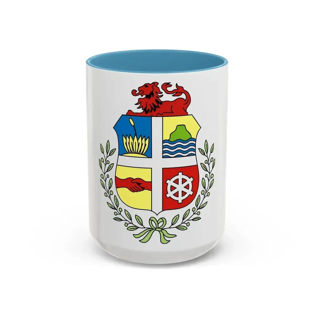 Coat of arms of Aruba - Accent Coffee Mug 15oz Light Blue - Go Mug Yourself