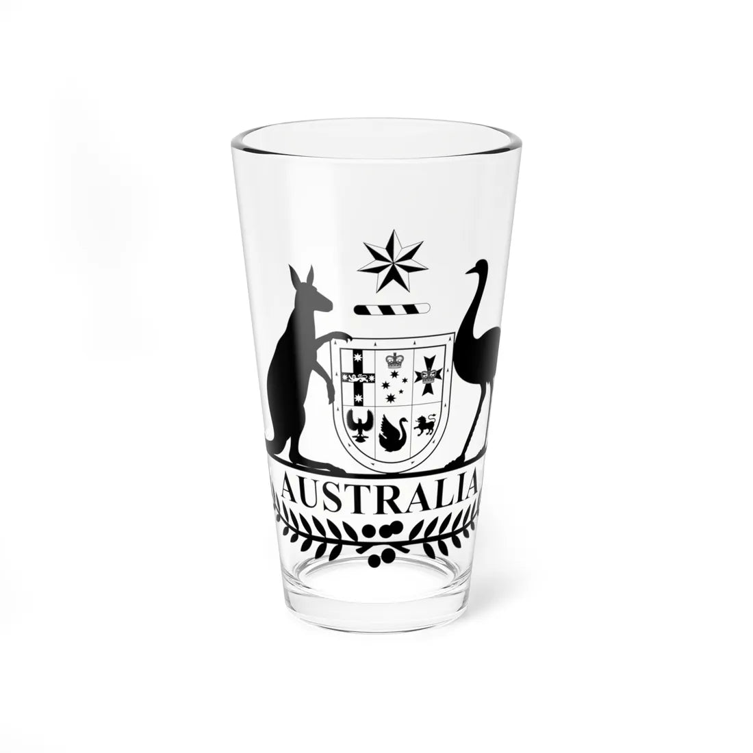 Coat of Arms of Australia stylised monochrome (Australia) (Coat of Arms) Pint Glass 16oz 16oz - Go Mug Yourself